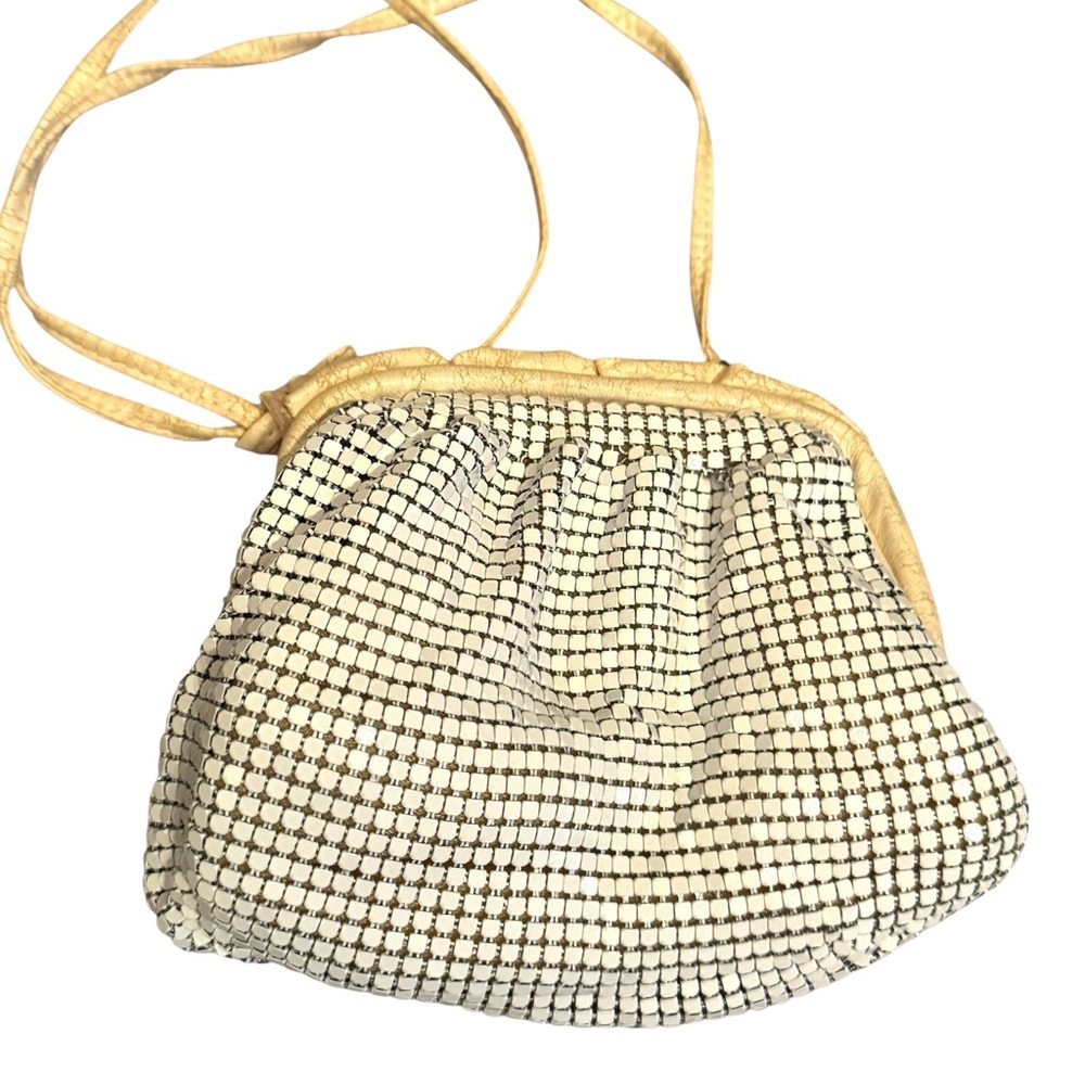 Elegant Vintage Chain Mail Mesh Cream leather & metal Women's Small Shoulder Bag